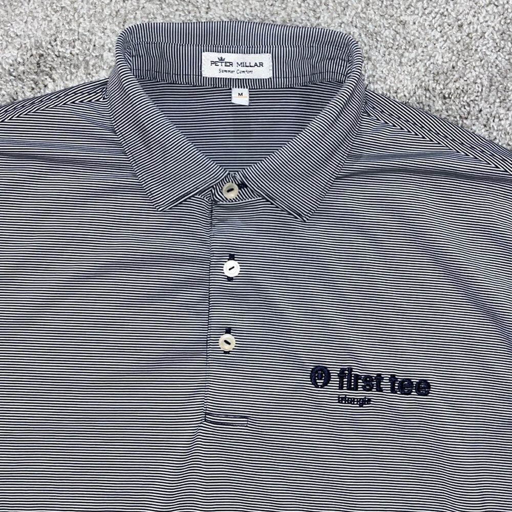 Peter Millar Gray Black Stripe Stretch Summer Comfort Golf Polo Shirt First Tee